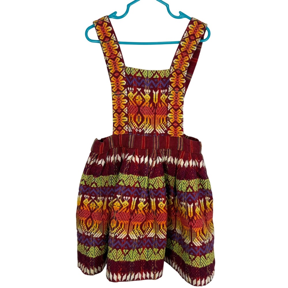Vintage Guatemalan Handwoven Toddler Pinafore Jumper Dress Folk Art Boho 2T 3T
